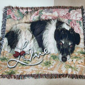 Woven blanket throw Afghan with dog. ''Love''